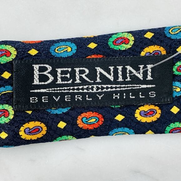 VITALIANO PANCALDI 100% Silk Tie 54” x 4” Multi Diamonds Paisley on Navy NWT - Picture 8 of 11